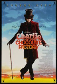 3p141 CHARLIE & THE CHOCOLATE FACTORY advance DS 1sh '05 Johnny Depp as Willy Wonka, Tim Burton!
