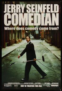 3p154 COMEDIAN advance 1sh '02 great image of Jerry Seinfeld walking across street with microphone!