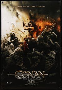 3p156 CONAN THE BARBARIAN teaser DS 1sh '11 cool image of Jason Momoa in title role fighting!