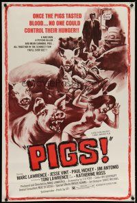 3p180 DADDY'S DEADLY DARLING 1sh '72 art of wacky killer PIGS, no one could control their hunger!!