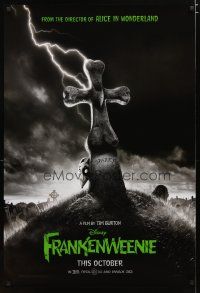 3p262 FRANKENWEENIE teaser DS 1sh '12 Tim Burton, horror image of wacky graveyard!