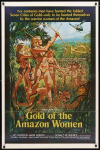 3p304 GOLD OF THE AMAZON WOMEN 1sh '79 sexy Anita Ekberg, Amazons shooting down helicopter w/bows!