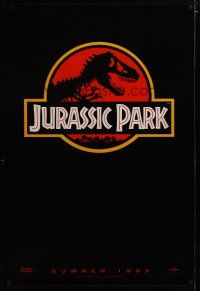 3p460 JURASSIC PARK red style teaser 1sh '93 Spielberg, Richard Attenborough re-creates dinosaurs!