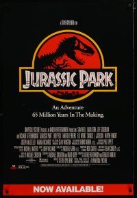3p459 JURASSIC PARK video poster '93 Steven Spielberg, Richard Attenborough re-creates dinosaurs!