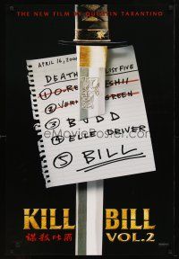 3p469 KILL BILL: VOL. 2 teaser DS 1sh '04 katana through death list, Quentin Tarantino!