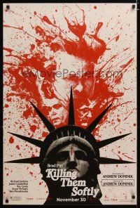 3p471 KILLING THEM SOFTLY teaser 1sh '12 Brad Pitt, James Gandolfini, Ray Liotta over Lady Liberty!