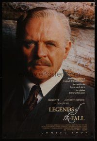 3p495 LEGENDS OF THE FALL int'l advance DS 1sh '94 cool close-up portrait image of Anthony Hopkins!