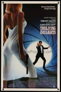 3p512 LIVING DAYLIGHTS 1sh '87 Dalton as Bond & sexy Maryam d'Abo in sheer dress w/gun!