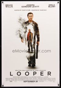 3p514 LOOPER advance DS 1sh '12 cool image of Bruce Willis & Joseph Gordon-Levitt with guns!