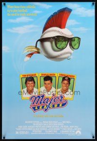 3p529 MAJOR LEAGUE 1sh '89 Charlie Sheen, Tom Berenger, wacky art of baseball with mohawk!