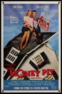 3p553 MONEY PIT advance 1sh '86 Steven Spielberg, Tom Hanks & Shelley Long, deeply in love & debt!