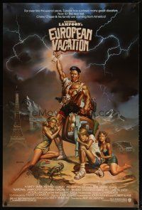 3p564 NATIONAL LAMPOON'S EUROPEAN VACATION 1sh '85 Vallejo art of Chevy Chase, Beverly D'Angelo!