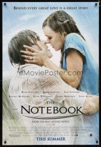 3p576 NOTEBOOK advance DS 1sh '04 huge romantic close up of Ryan Gosling & Rachel McAdams!