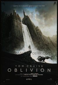 3p579 OBLIVION teaser DS 1sh '13 Morgan Freeman, image of Tom Cruise & waterfall in city!