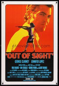 3p590 OUT OF SIGHT advance DS 1sh '98 Soderbergh, cool image of George Clooney, Jennifer Lopez!