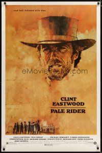 3p595 PALE RIDER 1sh '85 great artwork of cowboy Clint Eastwood by C. Michael Dudash!