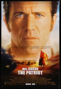 3p600 PATRIOT advance 1sh '00 huge close up portrait image of Mel Gibson over American flag!