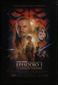 3p608 PHANTOM MENACE Spanish/U.S. style B int'l DS 1sh '99 George Lucas, Star Wars Episode I, Drew art!