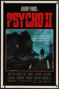 3p623 PSYCHO II 1sh '83 Anthony Perkins as Norman Bates, cool creepy image of classic house!