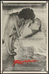 3p637 RECKLESS 1sh '84 great image of Aidan Quinn kissing super sexy wet Daryl Hannah!