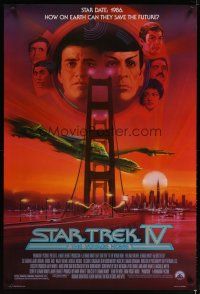 3p735 STAR TREK IV 1sh '86 cool art of Leonard Nimoy & William Shatner by Bob Peak!