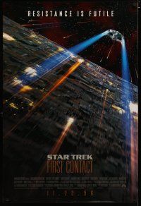 3p738 STAR TREK: FIRST CONTACT int'l advance DS 1sh '96 starship Enterprise above Borg cube!