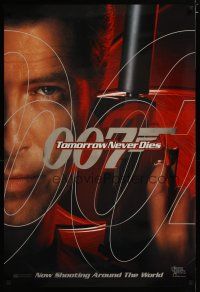 3p784 TOMORROW NEVER DIES teaser foil title DS 1sh '97 Pierce Brosnan as James Bond 007 w/gun!
