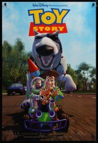 3p793 TOY STORY int'l 1sh '95 Disney & Pixar, Buzz & Woody race away from dog!