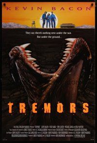 3p797 TREMORS 1sh '90 Kevin Bacon, Fred Ward, great sci-fi horror image of monster worm!