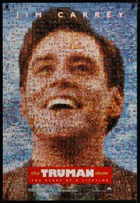 3p799 TRUMAN SHOW teaser DS 1sh '98 really cool mosaic art of Jim Carrey, Peter Weir