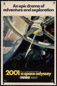3r005 2001: A SPACE ODYSSEY linen Cinerama 1sh '68 Stanley Kubrick, space wheel art by Bob McCall!