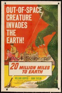 3r002 20 MILLION MILES TO EARTH linen 1sh '57 out-of-space creature invades the Earth, monster art!