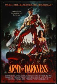 3r060 ARMY OF DARKNESS DS 1sh '93 Sam Raimi, great artwork of Bruce Campbell with chainsaw hand!