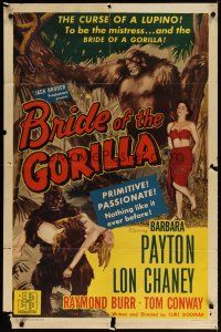 3r193 BRIDE OF THE GORILLA 1sh '51 wild artwork of Barbara Payton & huge ape, primitive passions!