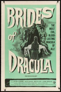 3r011 BRIDES OF DRACULA linen 1sh '60 Terence Fisher, Hammer horror, vampire art by Joeseph Smith!