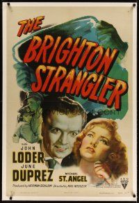 3r012 BRIGHTON STRANGLER linen 1sh '44 art of crazed killer John Loder & scared June Duprez!