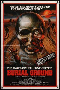 3r197 BURIAL GROUND 1sh '85 Le notti del terrore, cool zombie artwork by C.W. Taylor!