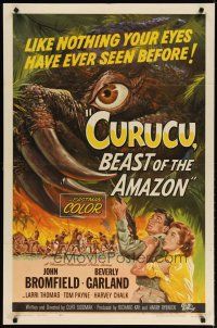 3r228 CURUCU, BEAST OF THE AMAZON 1sh '56 Universal horror, great monster art by Reynold Brown!