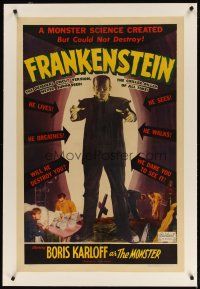 3r001 FRANKENSTEIN linen 1sh R51 great full-length image of Boris Karloff as the monster!