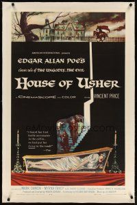 3r025 HOUSE OF USHER linen 1sh '60 Poe's tale of the ungodly & evil, art by Reynold Brown!