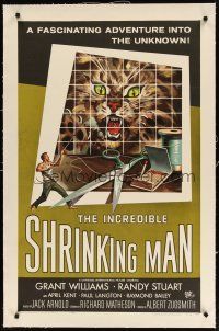 3r027 INCREDIBLE SHRINKING MAN linen 1sh '57 Jack Arnold classic, wonderful Reynold Brown sci-fi art