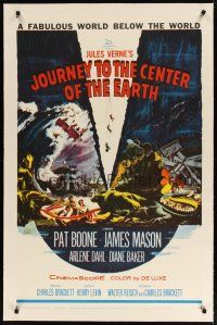 3r031 JOURNEY TO THE CENTER OF THE EARTH linen 1sh '59 Jules Verne, great sci-fi monster art!