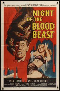 3r375 NIGHT OF THE BLOOD BEAST 1sh '58 great art of sexy girl & monster hand holding severed head!
