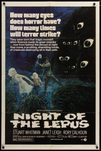 3r376 NIGHT OF THE LEPUS 1sh '72 cool monster art, how many eyes does horror have!