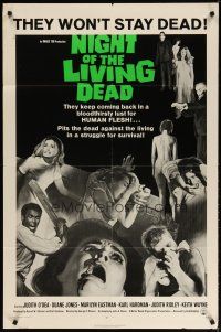 3r378 NIGHT OF THE LIVING DEAD light green title 1sh '68 George Romero zombie horror classic!