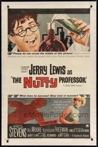 3r037 NUTTY PROFESSOR linen 1sh '63 wacky Jerry Lewis directs & stars w/pretty Stella Stevens!