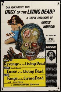 3r388 ORGY OF THE LIVING DEAD 1sh '72 a triple avalanche of grisly horror, cool Ormsby zombie art!