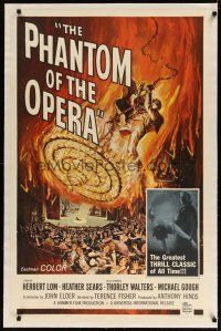 3r038 PHANTOM OF THE OPERA linen 1sh '62 Hammer horror, Herbert Lom, cool art by Reynold Brown!