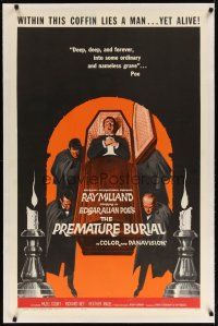 3r040 PREMATURE BURIAL linen 1sh '62 Edgar Allan Poe, cool Brown art of Ray Milland buried alive!