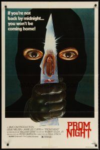 3r397 PROM NIGHT 1sh '80 Jamie Lee Curtis won't be coming home, wild horror art!